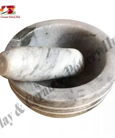 Premium Marble Grinder Bowl (Chato watta- Dori Danda) Mortar and Pestle set for Kitchen Beauty, Natural Stone Spice Grinder