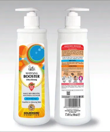 Soft Touch Whitening Booster 500ml bottle with Acti-White Complex for brightening, glowing, and radiant skin, reducing dark spots.