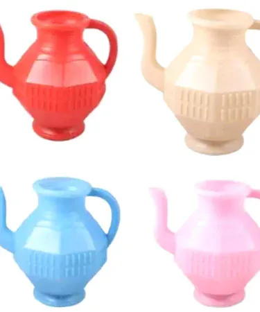 Classic Asian Pure Plastic Lota with comfortable handle, lightweight design for bathroom use and wudu, durable pure plastic, available on Khareedo Pakistan.