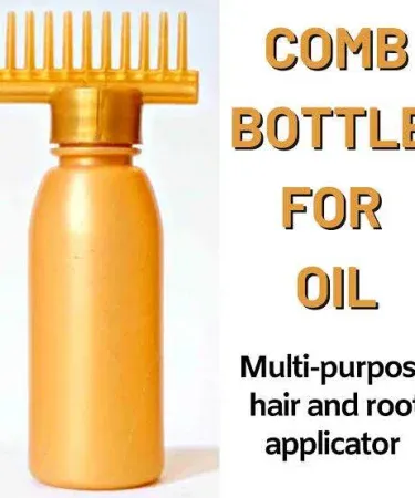 Golden 130ml professional hair oil applicator comb bottle with pump action for precise hair dye, oil, and shampoo application for roots.