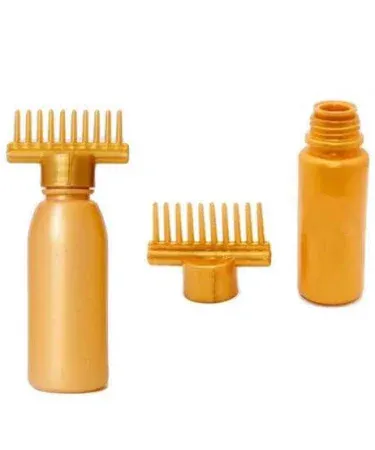 Golden 130ml professional hair oil applicator comb bottle with pump action for precise hair dye, oil, and shampoo application for roots.