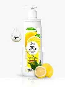 ** Soft Touch Skin Shiner 500ml pump bottle, lemon-enriched moisturizing liquid for glowing, hydrated skin, reduces dryness, improves texture, ideal for face polishing, available on Khareedo Pakistan with check on delivery service