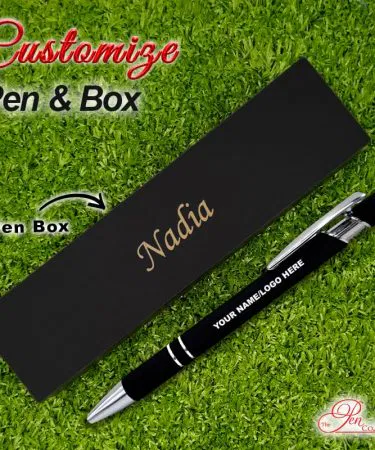 Premium customized metal pen in an elegant gift box, perfect for corporate branding or personalized gifts, featuring a smooth, sleek design.