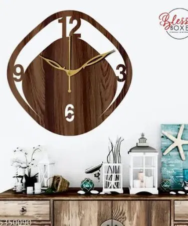 Beautiful 15-inch round wooden wall clock with a rustic finish, black numbers, and hands, ideal for modern or traditional home decor.