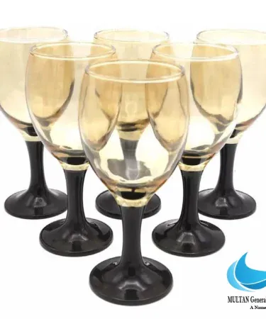 Imperial Goblet Black Base 6 Pcs Set 240 ML - High-quality scratch-resistant glass tumblers for juice and water, elegant black base design, set of 6 pieces.