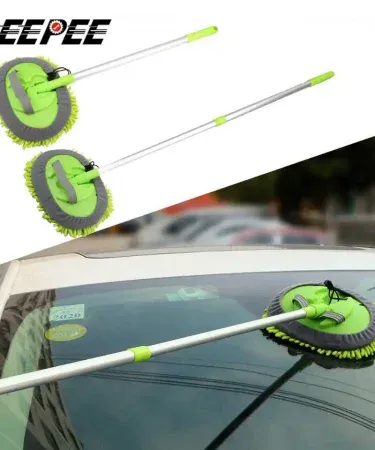 Microfiber Car Wash Brush Mop with Retractable Handle, 2-in-1 Car Cleaning Tool, Soft Chenille Mitt, Absorbent Auto Wash Brush, Extendable Vehicle Cleaning Mop, Scratch-Free Car Wash Solution