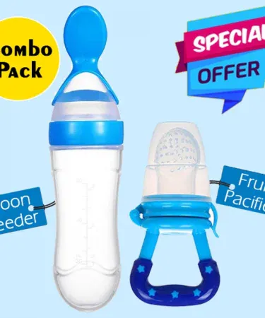 Combo Baby Spoon Feeder Silicone Bottle with Fruit Pacifier BPA Free for Toddlers 6+ Months