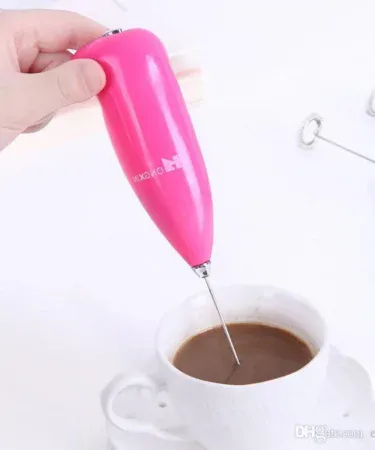 White Coffee Beater Electric Whisk Mixer with stainless steel frothing head, ideal for coffee, milk, and drinks.