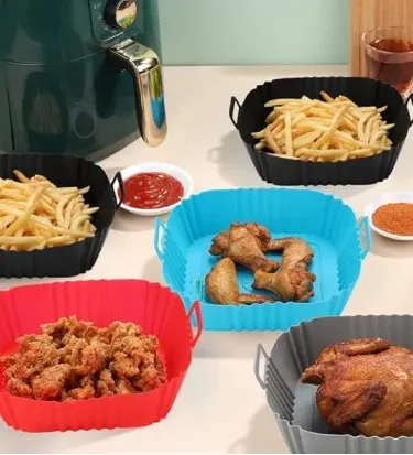 Air Fryer Silicone Liner Pot with Handles, Reusable Non-Stick Easy Clean Round/Rectangular Air Fryer Basket for Crispy Food, Khareedo Air Fryer Accessories