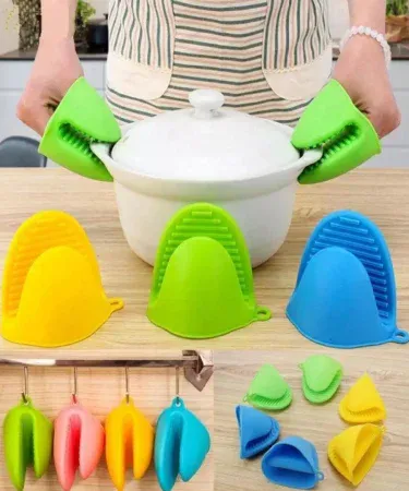 Assorted premium 1 piece heat-resistant silicone pot holder and oven mitt grip for kitchen safety, baking, and cooking.