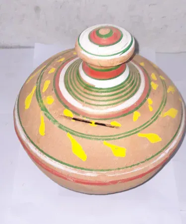 Large traditional clay money saving pot (Gullak) made from earthen terracotta, perfect for collecting savings and home decor.