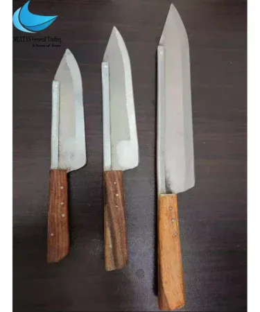 Set of 3 iron Qurbani knives, featuring 8, 10, and 12-inch blades, perfect for meat slicing and kitchen use, ideal for Eid ul Adha preparations.
