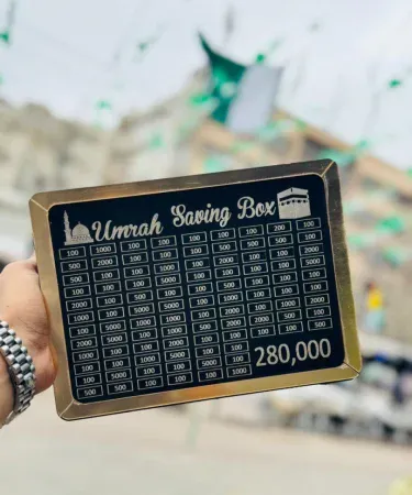 ** Lifestyle Glory 50,000 PKR Target Mobile Saving Box for Kids & Adults, Brown Wooden Money Box with Daily Money Saving Chart for smartphones and gadgets, featuring acrylic mirror finish.