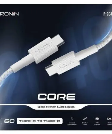 Original Ronin R-2040 60W PD Type C to Type C braided fast charging and data cable for iPhone 15, Samsung, and USB-C devices, featuring a durable 1.2m tangle-free design.