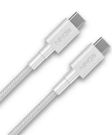 Original Ronin R-2040 60W PD Type C to Type C braided fast charging and data cable for iPhone 15, Samsung, and USB-C devices, featuring a durable 1.2m tangle-free design.