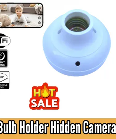 Day and Night Vision Bulb Holder WiFi CCTV Camera 1080P HD, Smart Wireless Camcorder for Home Security with Motion Detection and P2P Night Vision.