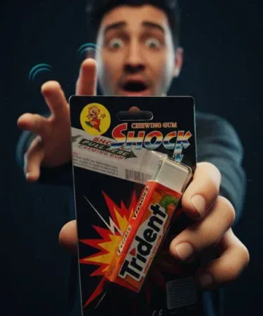 Electric Shock Chewing Gum Prank Toy, realistic Trident gum pack design for adults and teens