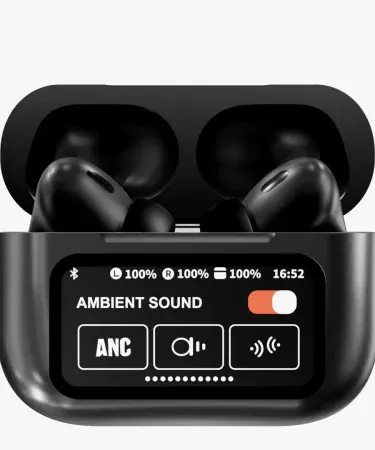 ** High Quality A9 PRO Airpods Wireless Bluetooth Earbuds with Digital Display, ANC + NC, Wireless Charging, and Touch Control.