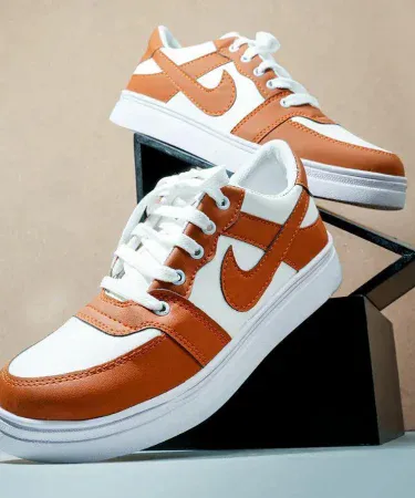 Men's Mustard Rexine Fancy Sneakers with textured pattern, ideal for formal, casual, running, and walking, available on Khareedo Kharedo Pakistan.