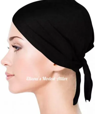 ** Black full coverage Hijab Inner Cap for women, designed for a secure and elegant underscarf fit, available at Khareedo and Kharedo online store.
