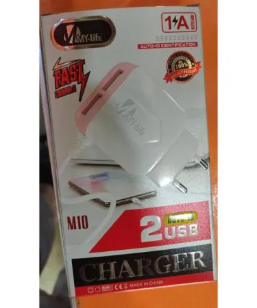 High-quality Android fast charger with two USB ports, offering mobile fast charging, available with Khareedo Kharedo Check on Delivery service in Pakistan.