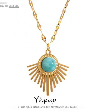 Sunburst Pendant - high quality stainless steel natural stone necklace from Khareedo Kharedo, featuring a radiant sun design on a durable chain.