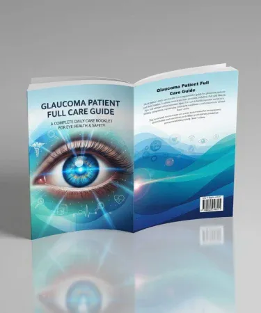 Glaucoma Patient Full Care Guide, comprehensive daily eye care booklet for eye health and safety with diet tips and medication instructions.