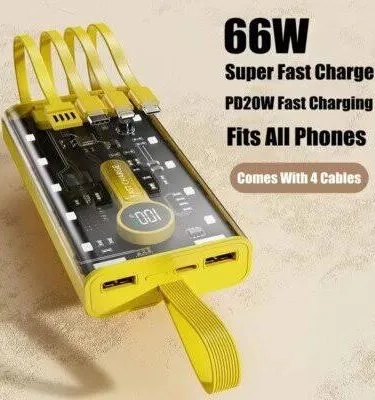 ** Khareedo | 66W Super Fast Charging Power Bank (Built-in 4 Cables) - Get Yours in Pakistan!