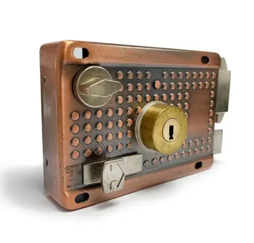 Original Copper Colour LT Rim Lock with 5 keys for main gate security, ideal for home or office, available on Khareedo.