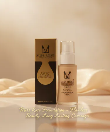 Miss Rose Purely Natural Foundation 48ml bottle in elegant gold and black packaging, showcasing flawless, long-lasting coverage for a natural look.