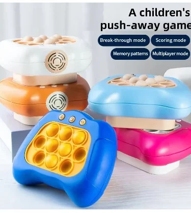 **Close-up of a vibrant Pop It Pro Fidget Toy showing its colorful bubble surface, illuminated LED lights, and buttons for multiple game modes, perfect for stress relief and engaging play.