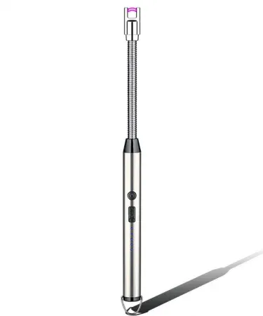 Rechargeable Electric Flameless Arc Lighter with USB charging, flexible neck for kitchen stove, BBQ, and candles. Windproof, child-safe, eco-friendly plasma lighter in action.