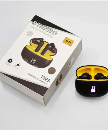 Black and White Wireless Stereo Earbuds (895 Model) with Charging Case and USB Cable, featuring Bluetooth 5.3 for Android devices and long battery life.