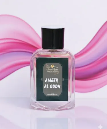 Ameer Al Oudh – Rich Arabian Elegance luxury alcohol-free oud perfume bottle with golden accents, showcasing premium long-lasting unisex fragrance available on Khareedo Pakistan.