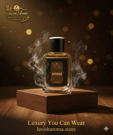 Khumar Luxury Perfume 50ml for men, alcohol-free, long-lasting, fresh woody green elegance fragrance bottle with elegant packaging.