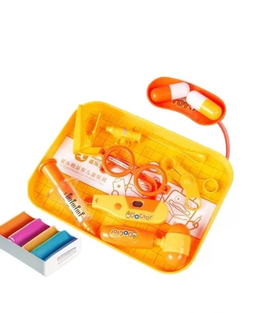 Junior Doctor Set for Kids with realistic medical tools, stethoscope, syringe, and thermometer, encouraging imaginative pretend play for aspiring health superheroes.