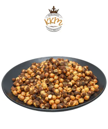 KKM Roasted Chaana pack with crunchy, spiced chickpeas visible, featuring healthy, high-protein desi snack
