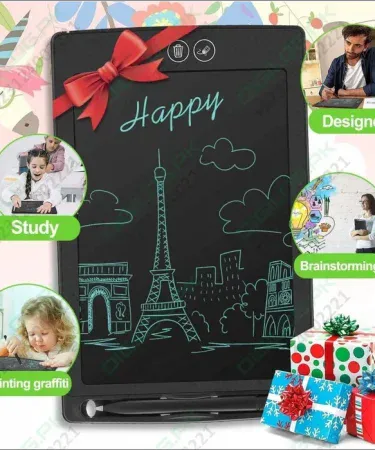 Big Size 12-inch Kids LCD Writing Tablet with stylus, showcasing eye protection technology and partial erase function for drawing and learning.