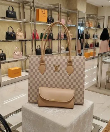 Chess LV 2pc Luxury Croc Print Handbag Set with a structured large shoulder bag and a matching small crossbody bag, both in premium crocodile-embossed leather, shown elegantly against a light background.