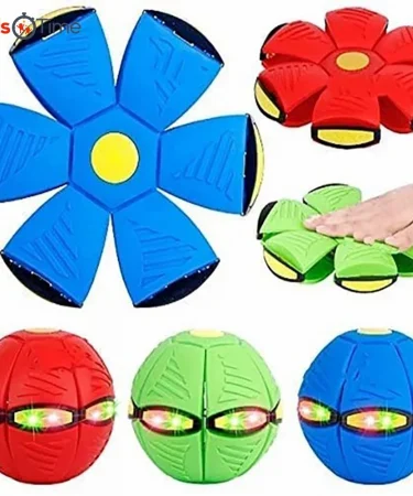 Magic Flying Saucer Ball Frisbee deformation UFO Football LED light up flying toy in both frisbee and ball forms, showing bright LED lights. Transforming toy for kids and adults, ideal for outdoor play, promoting activity.