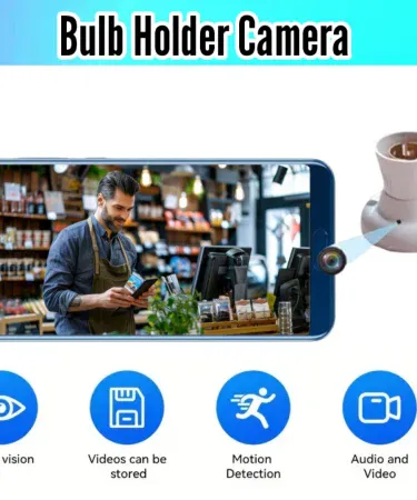 Excellent Bulb Holder Spy Camera 1080P HD WiFi CCTV with Night Vision, Motion Detection, Voice Recorder & Magnetic Mount for Home Security