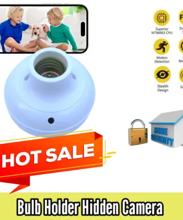 Day and Night Vision Bulb Holder WiFi CCTV Camera 1080P HD, Smart Wireless Camcorder for Home Security with Motion Detection and P2P Night Vision.
