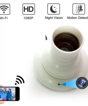 Bulb Holder CCTV Camera 1080P HD WiFi Mini with Night Vision, Motion Detection, 150 Degree Wide Angle for Home Security, Baby & Pet Monitor in Black