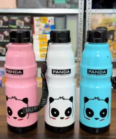Cute Pink Panda Water Bottle 650ml with "Life is Beautiful" slogan and carrying strap for kids and adults, leakproof for school and gym.