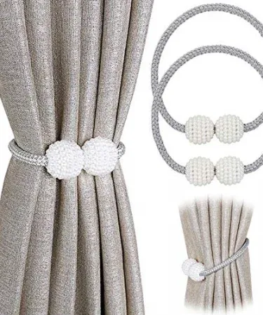** Set of 2 Magnetic Pearl Curtain Tiebacks | Braided Rope Holdbacks with Buckle Clips - Punch-Free & Elegant Home Decor Accessories - Buy Online Khareedo/Kharedo Pakistan