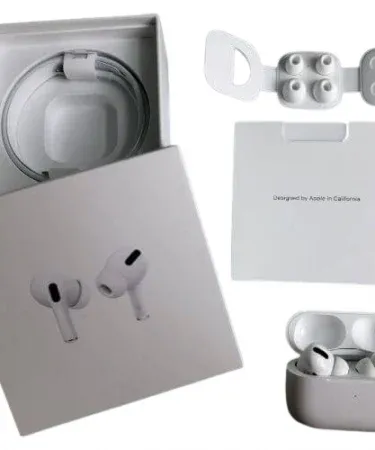 White Air Pro TWS Wireless Bluetooth Earbuds with charging case, optimized for Android & iOS, featuring noise cancellation and sweat-proof design.