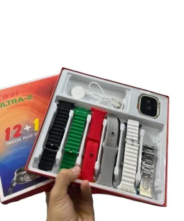 KW 01 Ultra 2 12-in-1 Smartwatch with 11 interchangeable straps, 49mm IPS display, wireless charger, and heart rate monitor for Android and iOS devices, suitable for men and women, available on Khareedo Pakistan.