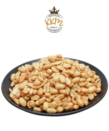 KKM Salty Chinese Roasted Peanuts Snack – Crunchy, Fresh, and Flavorful. A close-up shot of KKM brand salty peanuts in packaging or poured out, highlighting their crispy texture.