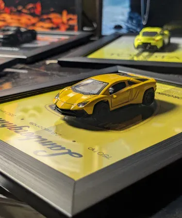 Lamborghini Aventador 3D Diecast Car Frame for wall decor, showcasing a red Aventador diecast model in a premium black frame with a realistic 3D effect, ideal for boys' rooms and car enthusiasts.