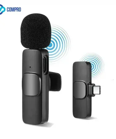 K9 Wireless Double Microphone Kit for Type C, iOS, Android Devices - Ideal for Vlogging, Podcasts, Interviews with Dual Lavalier Mics